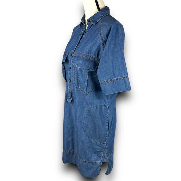 Banana Republic Blue Chambray Shirt Dress Pockets Knee Length Popover Style XS - Picture 2 of 5